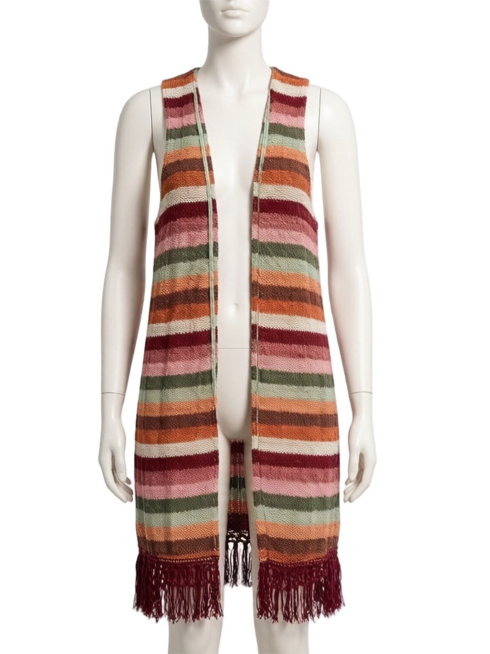 Almost Famous multicolor striped sleeveless long duster vest Large Crochet boho